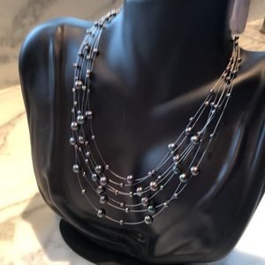 BLACK GENUINE PEARL ILLUSION NECKLACE